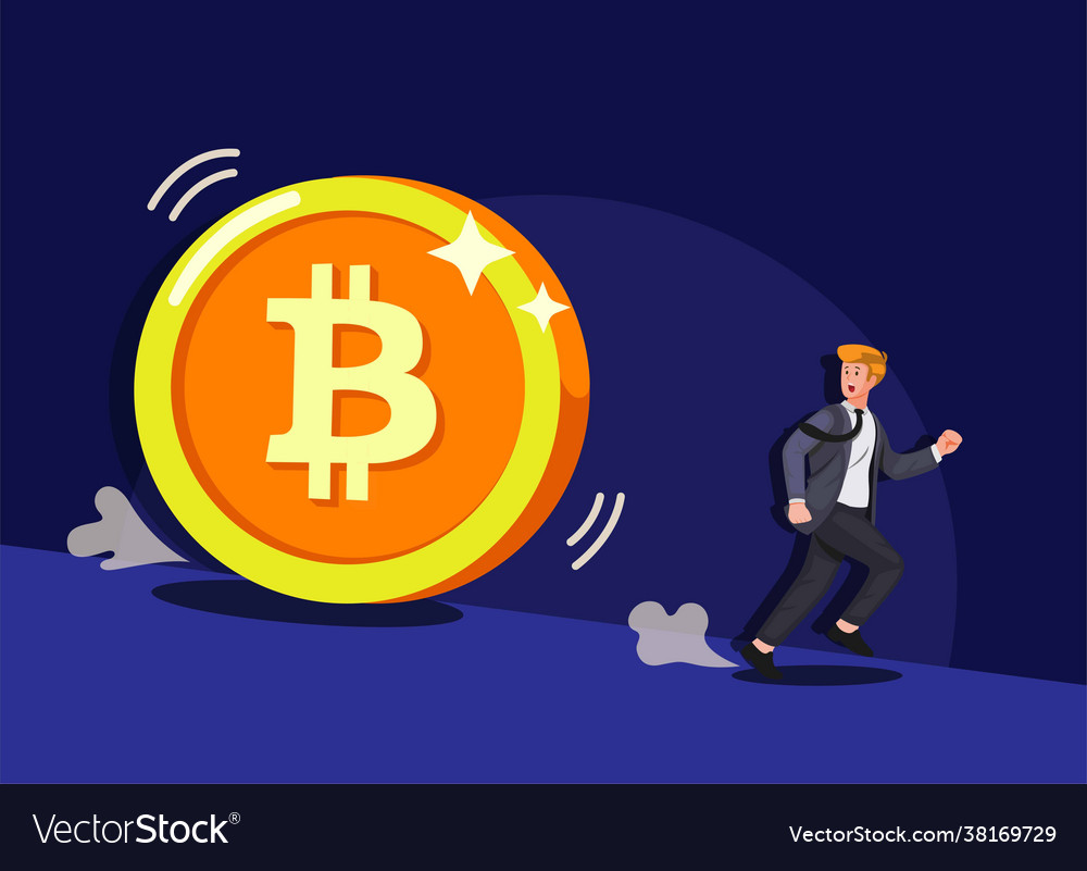 Man panic running from giant bitcoin