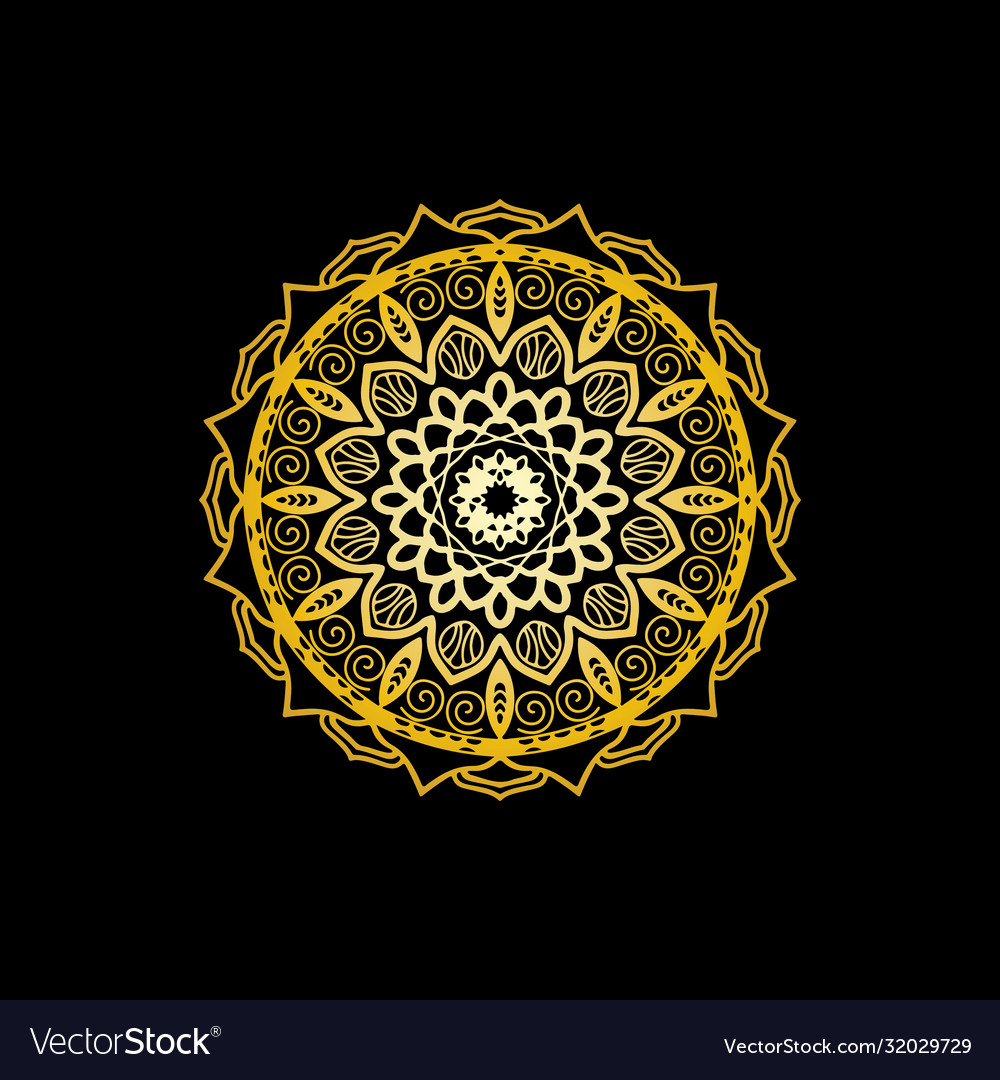 Mandala gold in black background Royalty Free Vector Image