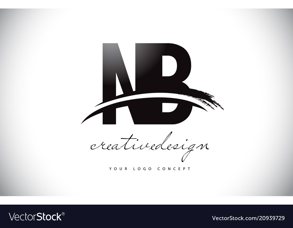 Nb n b Buchstaben Logo Design mit swoosh und schwarz