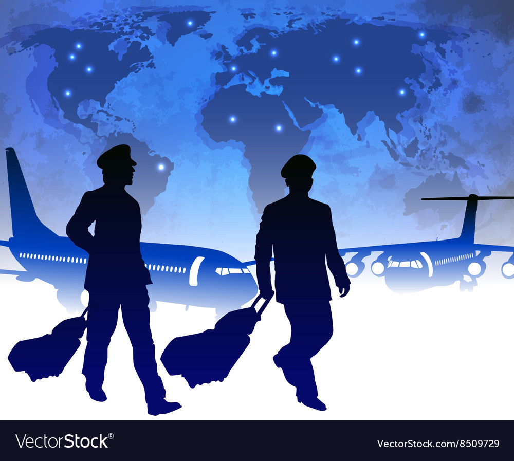 Pilots with luggage in an airport Royalty Free Vector Image