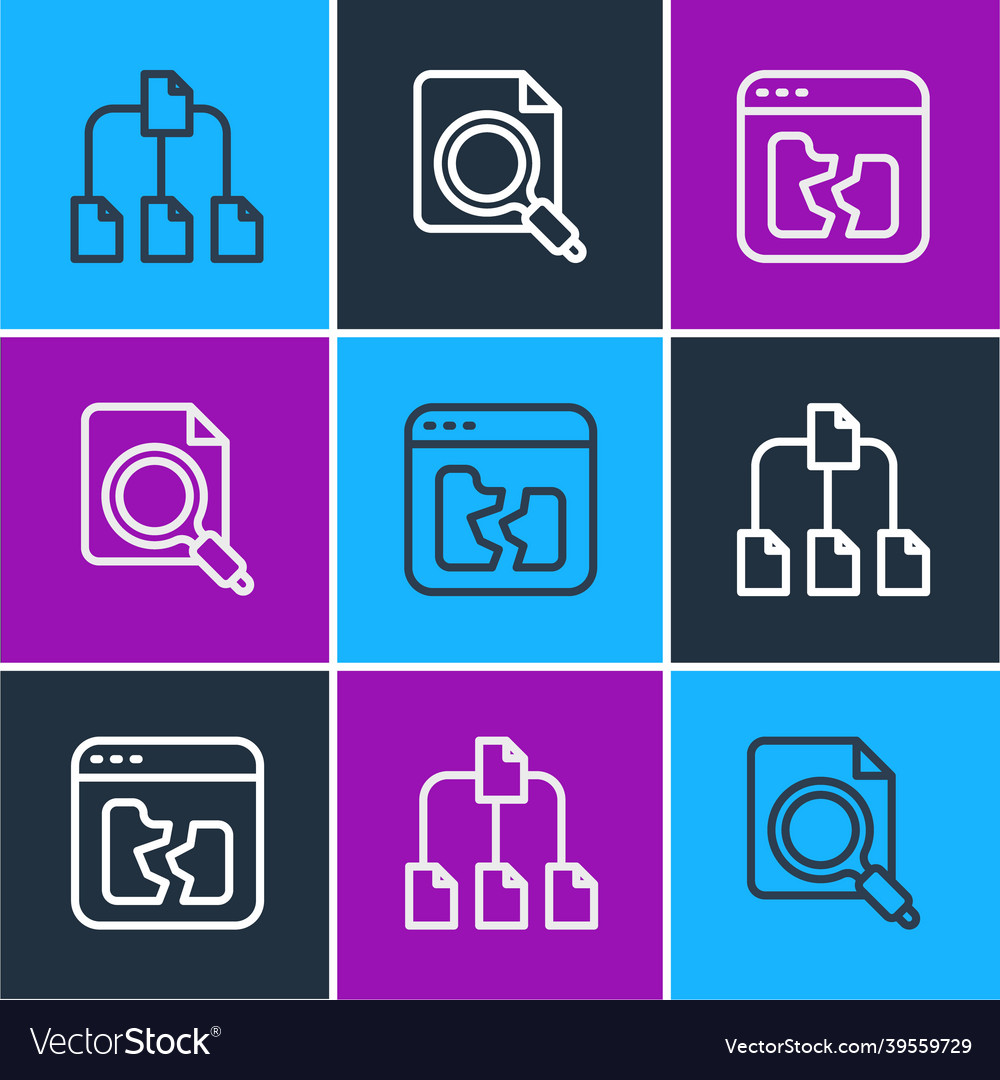 Set line folder tree broken file and search vector image Set line folder tree broken file and search