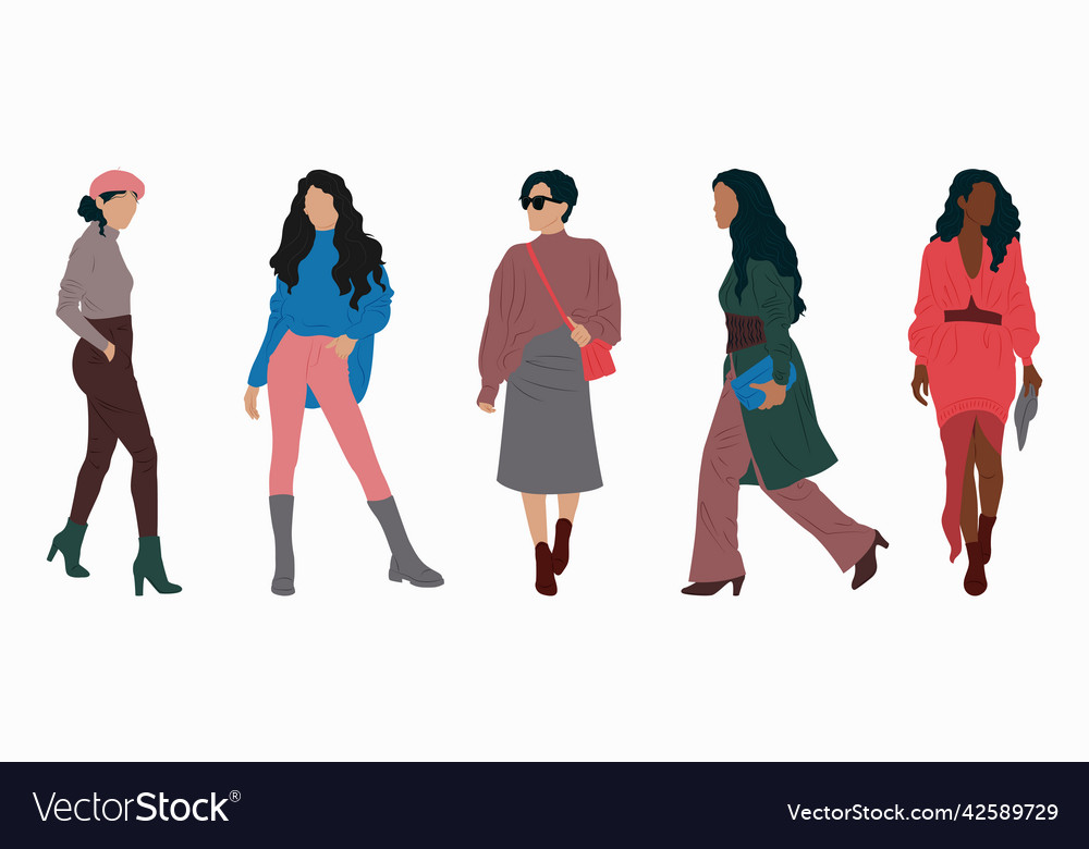 Set with stylish women in different clothes