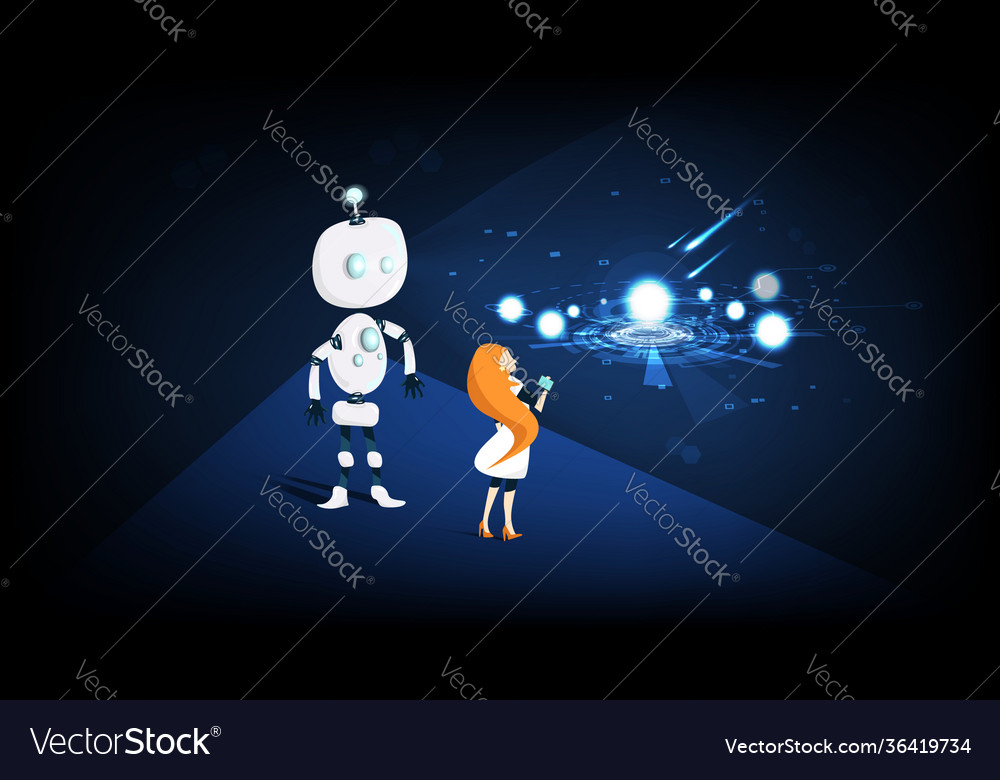Artificial intelligence robot with astronaut vector image Artificial intelligence robot with astronaut
