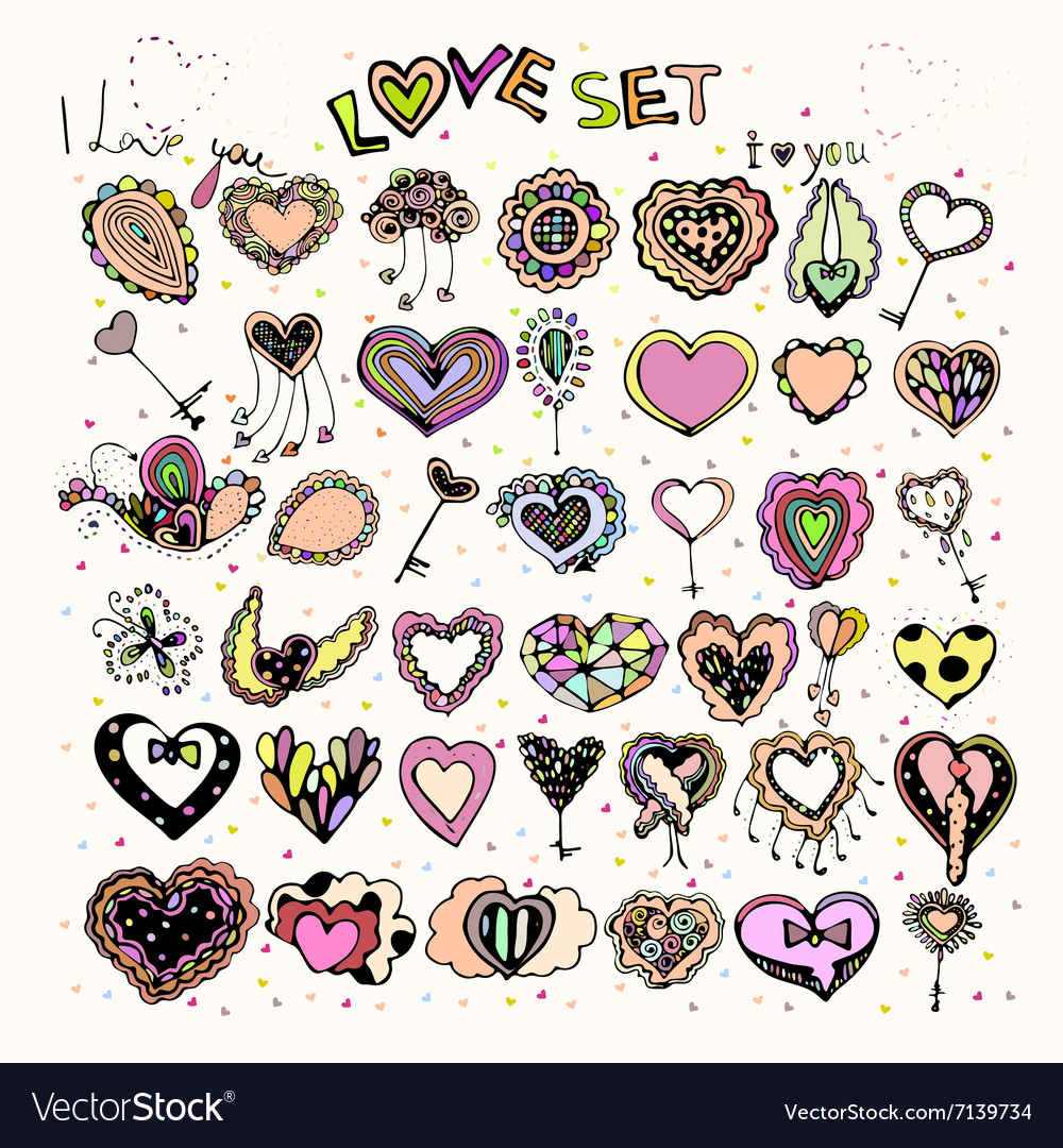 Bright colorful image of icons with hearts