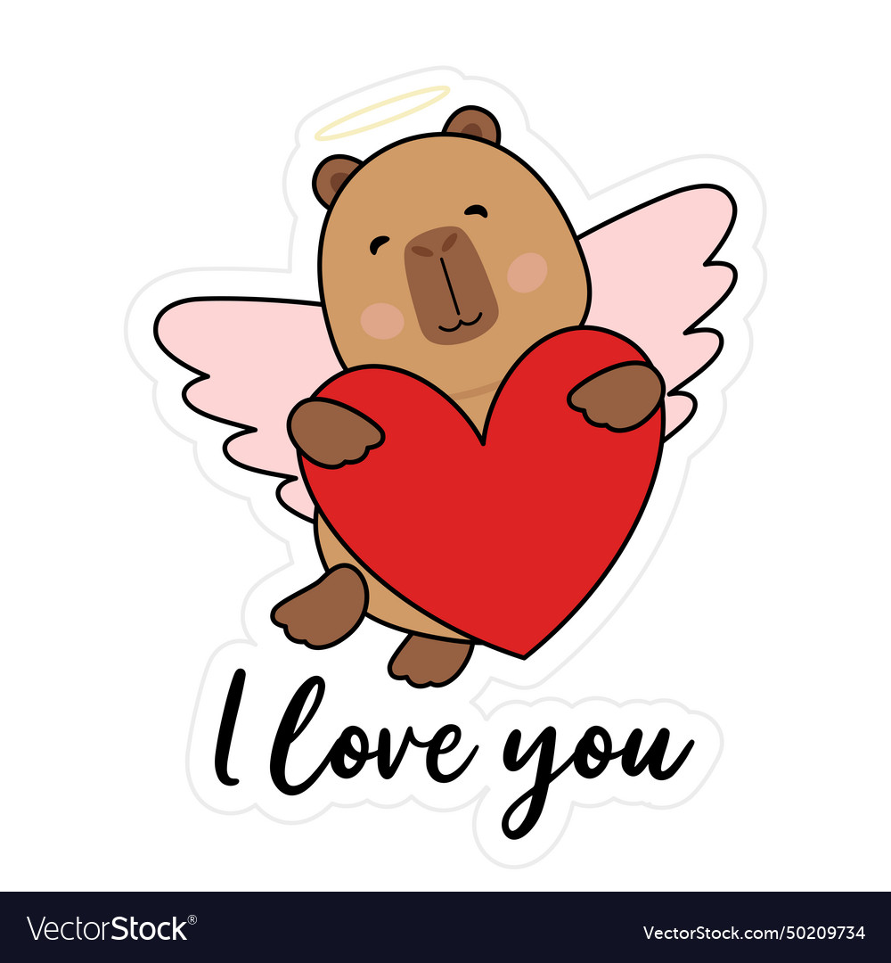 Cute Capybara Valentine's Card - Heart & Wings