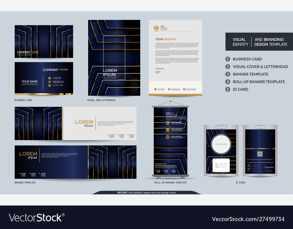 Luxury navy blue stationery mock up set