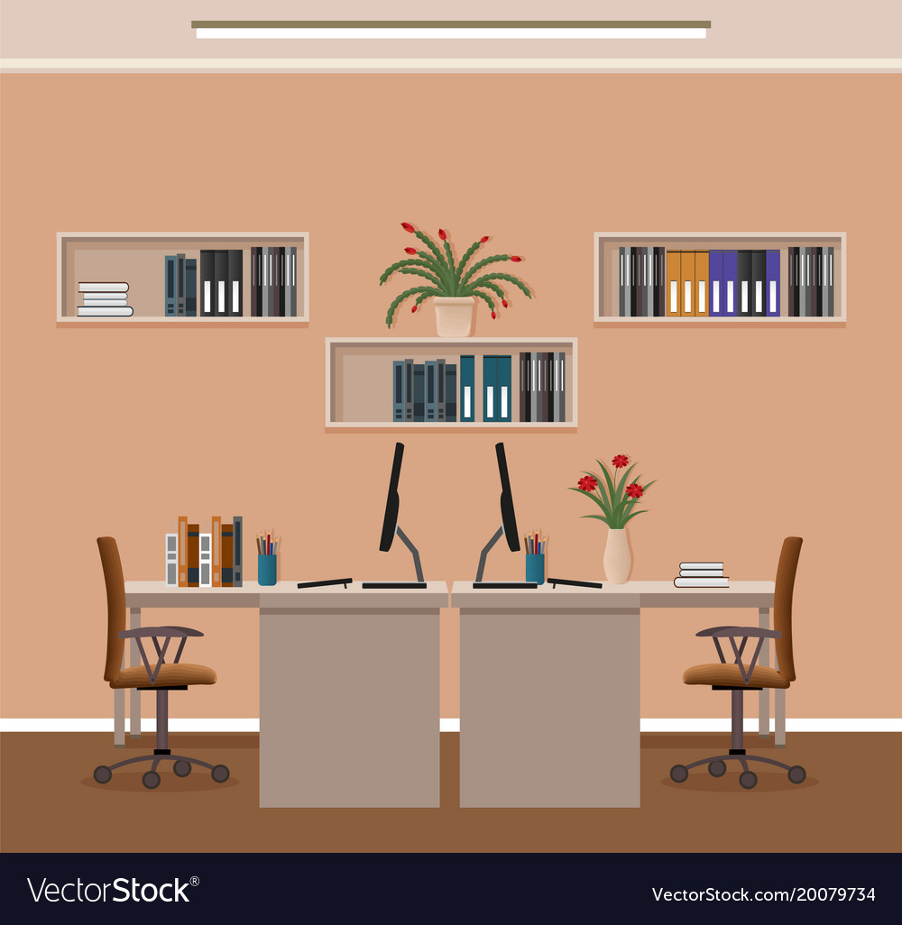 Office room interior with two workspaces and Vector Image