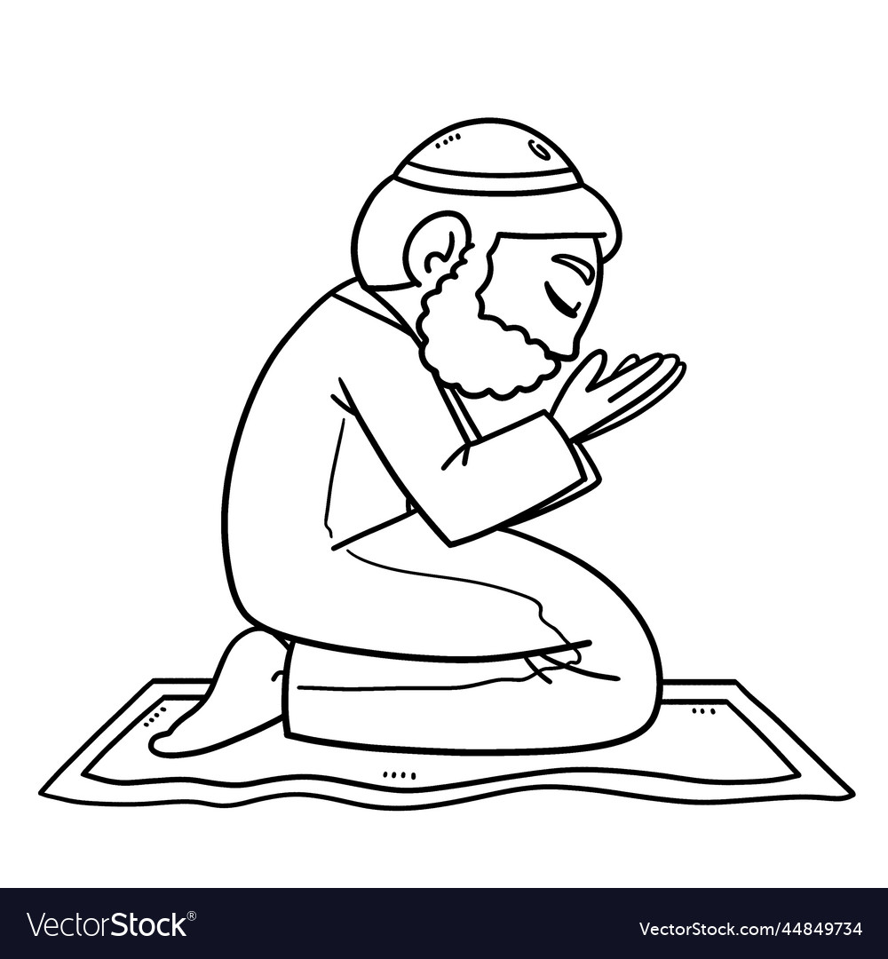 Ramadan muslim praying with mat isolated coloring Vector Image