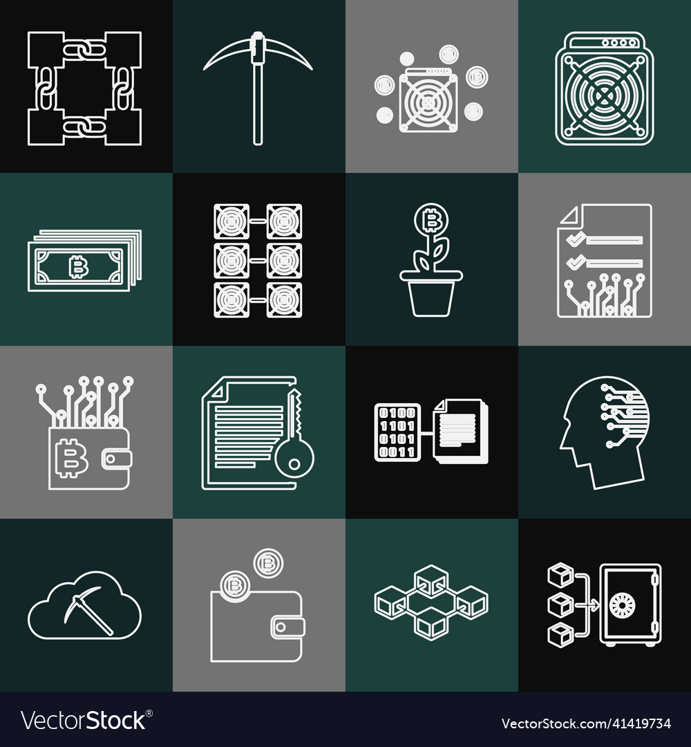 Set line proof of stake brain as digital circuit vector image Set line proof of stake brain as digital circuit