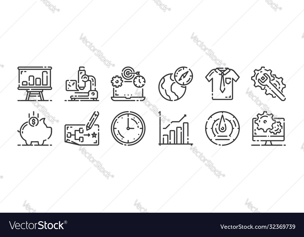 12 set linear startup icons thin outline vector image 12 set linear startup icons thin outline