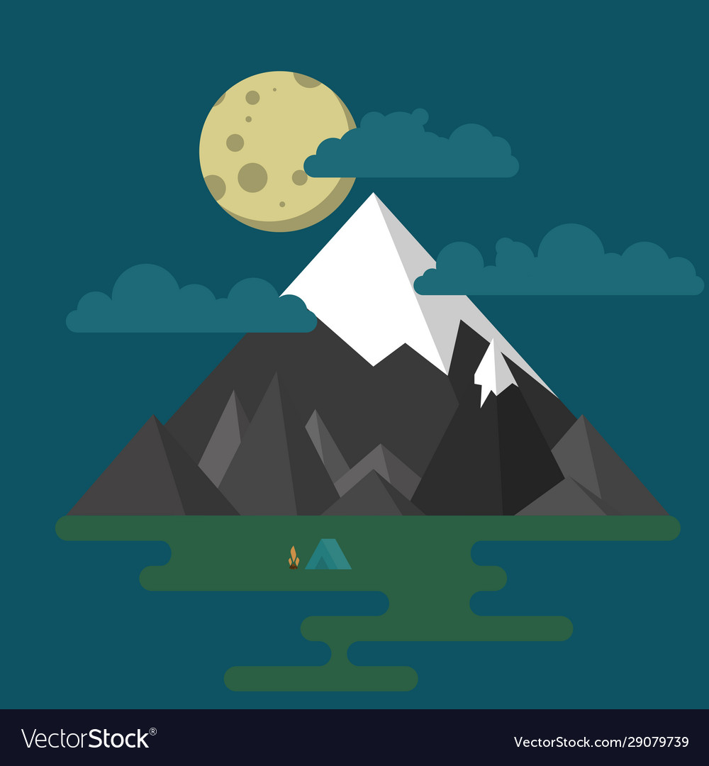 A mountain night landscape with moon tent