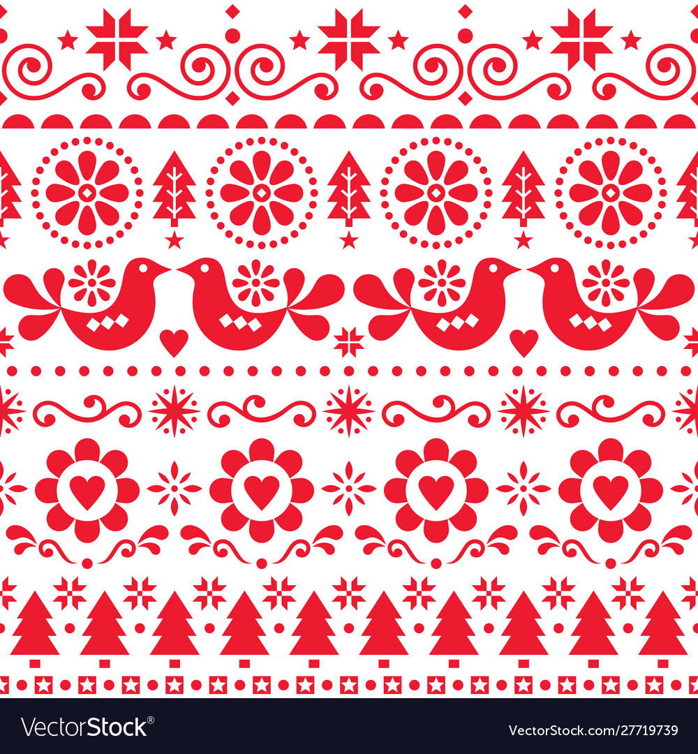 Christmas Folk Art Seamless Pattern Royalty Free Vector