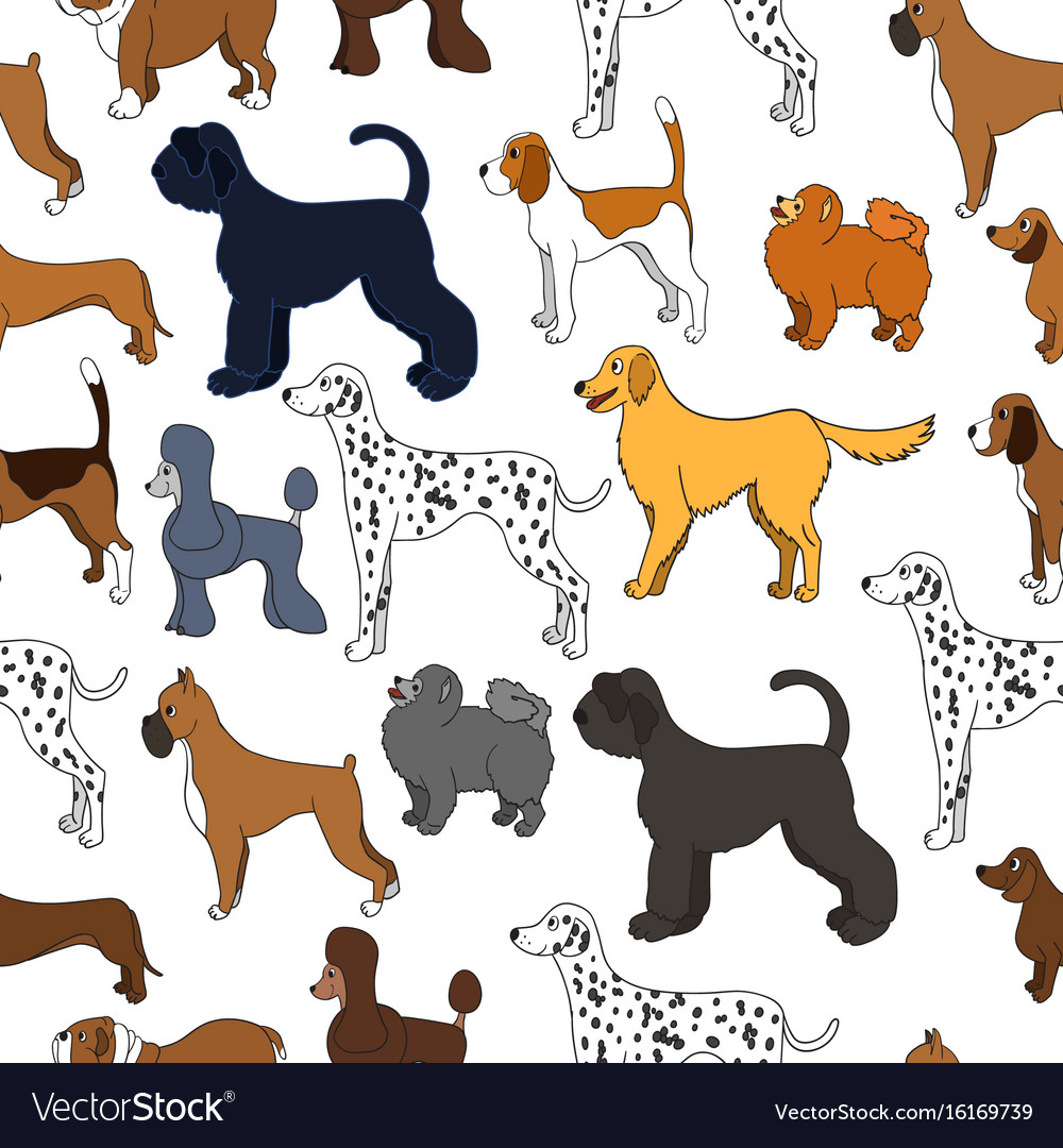 cute-seamless-pattern-with-cartoon-dogs-different-vector-image