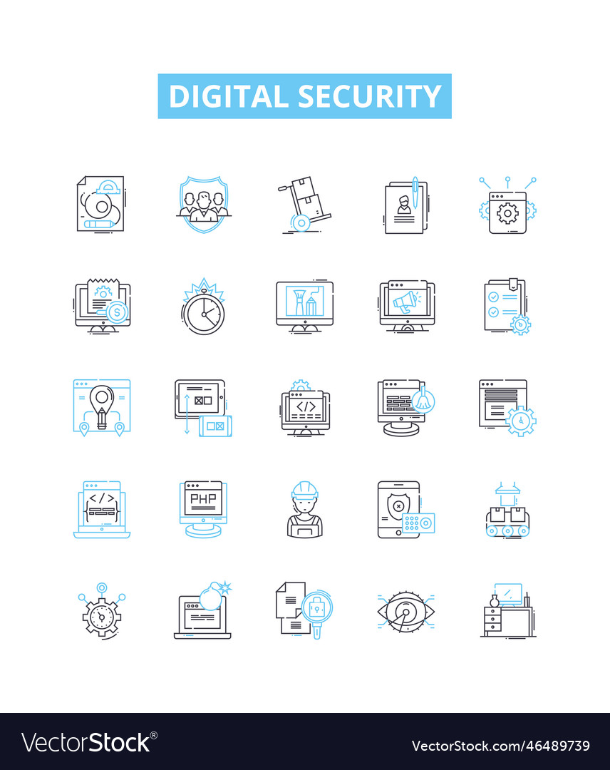 Digital security line icons set vector image Digital security line icons set