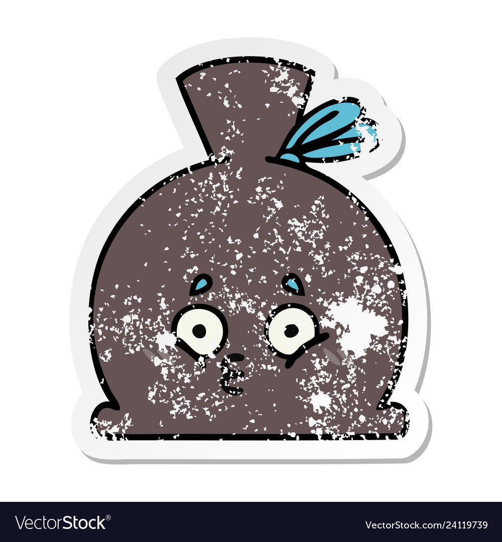 Distressed sticker of a cute cartoon sack