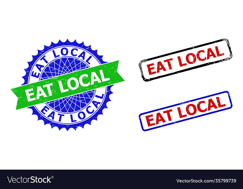 Eat local rosette and rectangle bicolor badges Vector Image