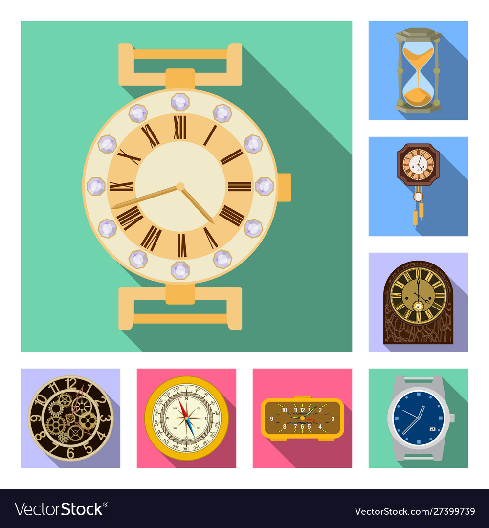 Isolated object clock and time sign set vector image Isolated object clock and time sign set
