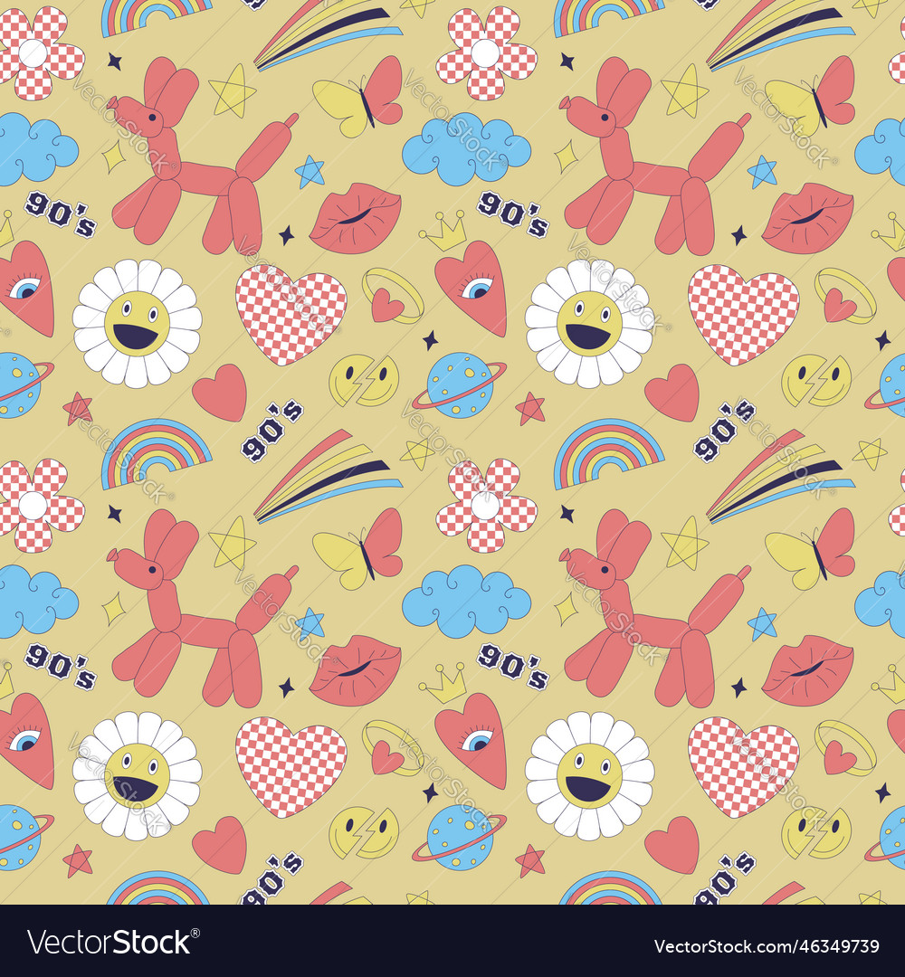 Seamless pattern with y2k style elements acidic vector image Seamless pattern with y2k style elements acidic
