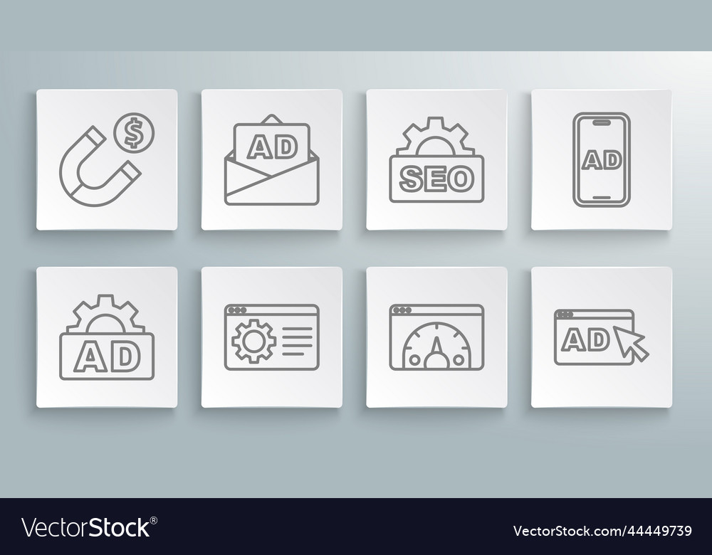 Set line advertising browser setting website vector image Set line advertising browser setting website