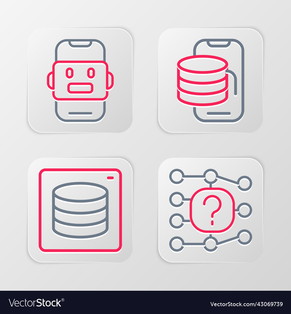 Set line neural network server data cloud vector image Set line neural network server data cloud