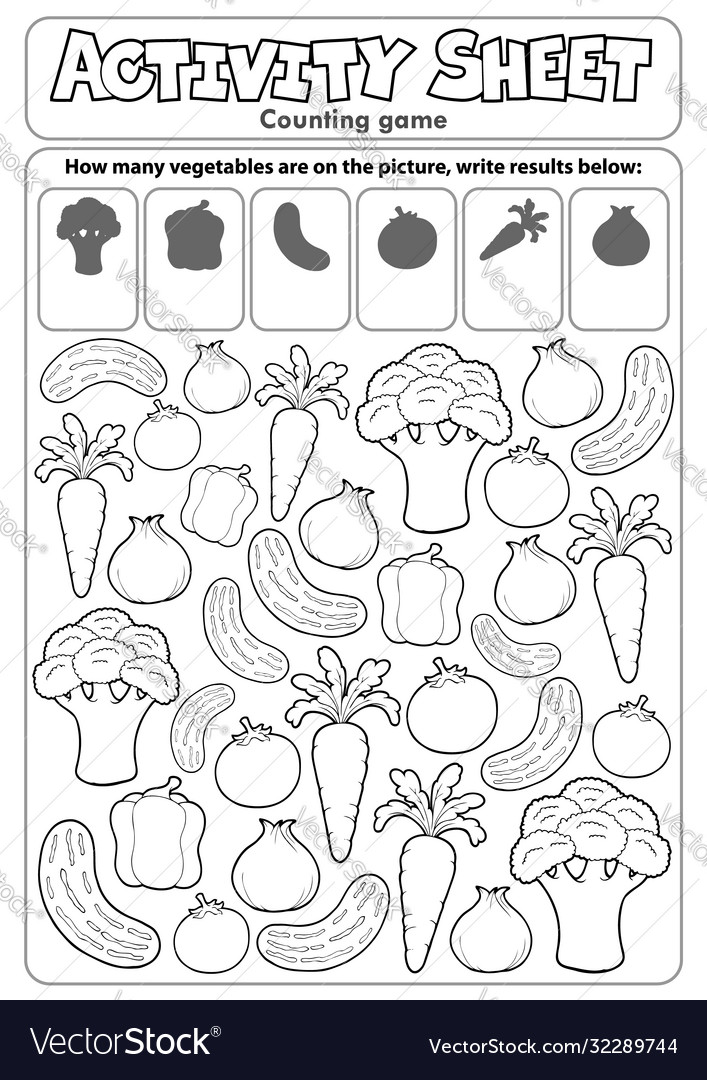 Activity sheet counting game 5 vector image Activity sheet counting game 5