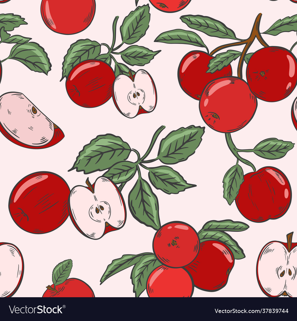 Colorful background with red apples a repeating vector image Colorful background with red apples a repeating