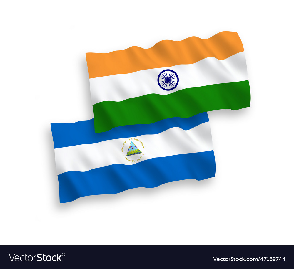 Flags of india and nicaragua on a white background vector image Flags of india and nicaragua on a white background