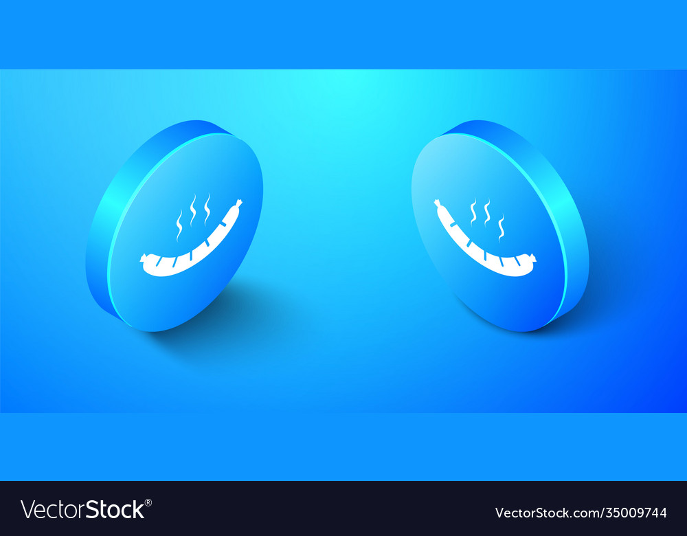 Isometric sausage with steam icon isolated on blue