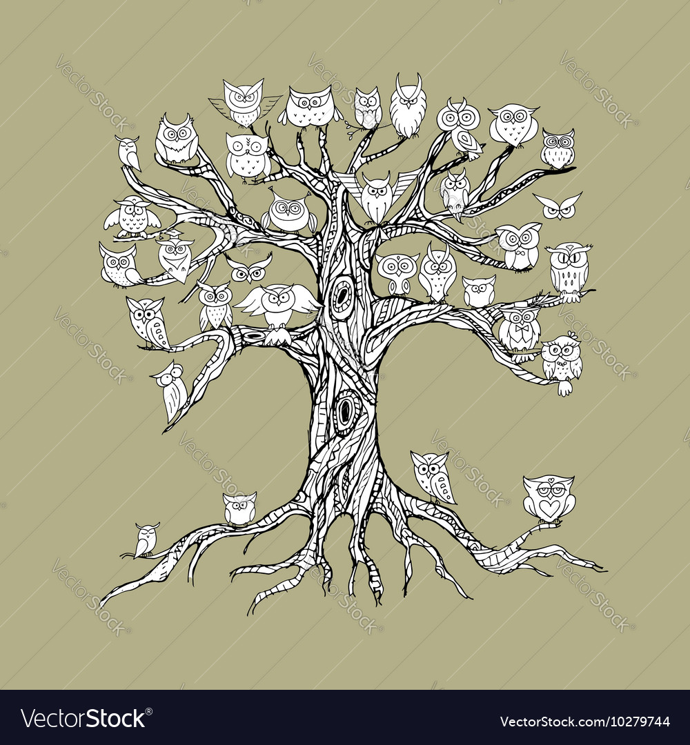 Old tree with owls for your design