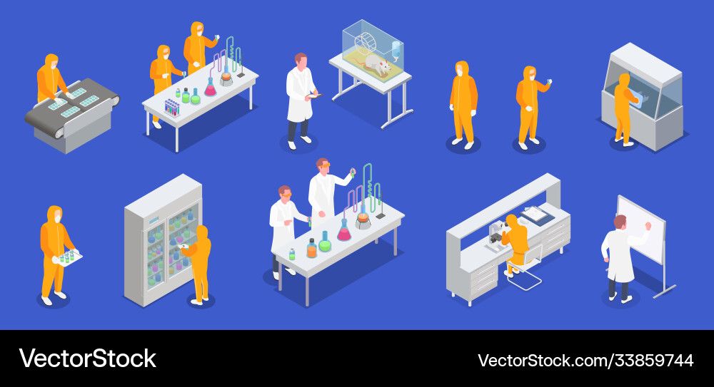 Pharmaceutical production icon set Royalty Free Vector Image