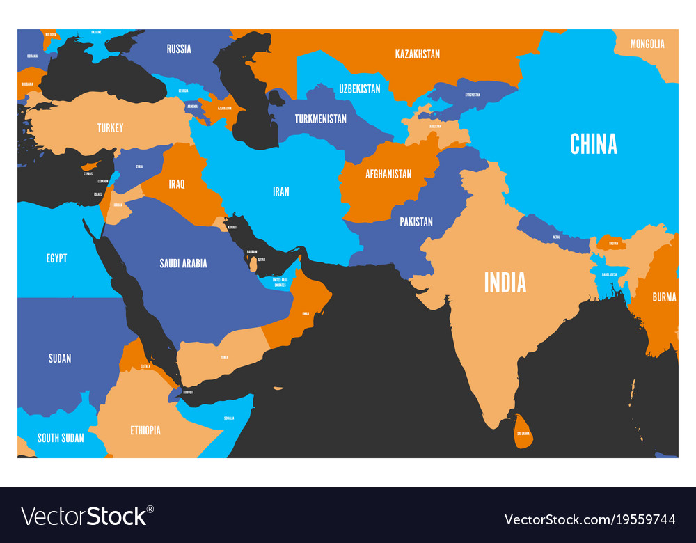 Asia And Middle East Map Political map of south asia and middle east Vector Image