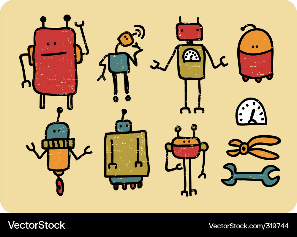 Retro robots Royalty Free Vector Image - VectorStock