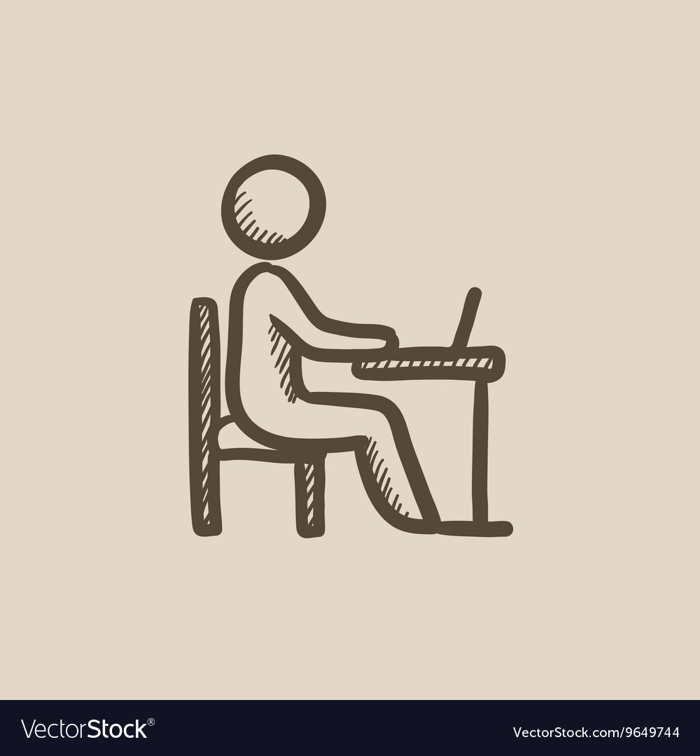 Student working on laptop sketch icon Royalty Free Vector