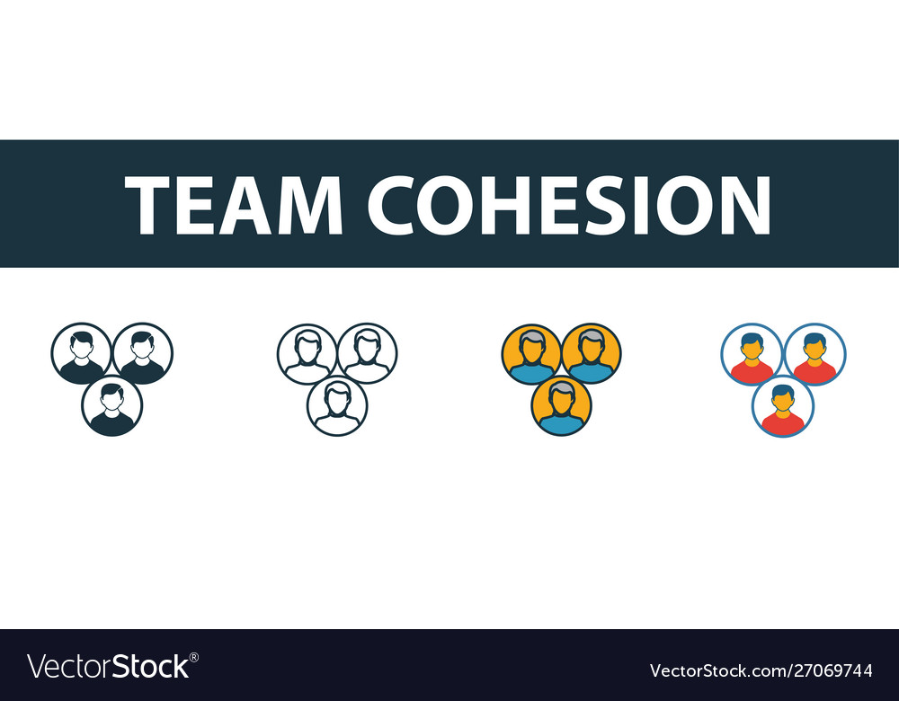 Team cohesion icon set four elements in different vector image Team cohesion icon set four elements in different