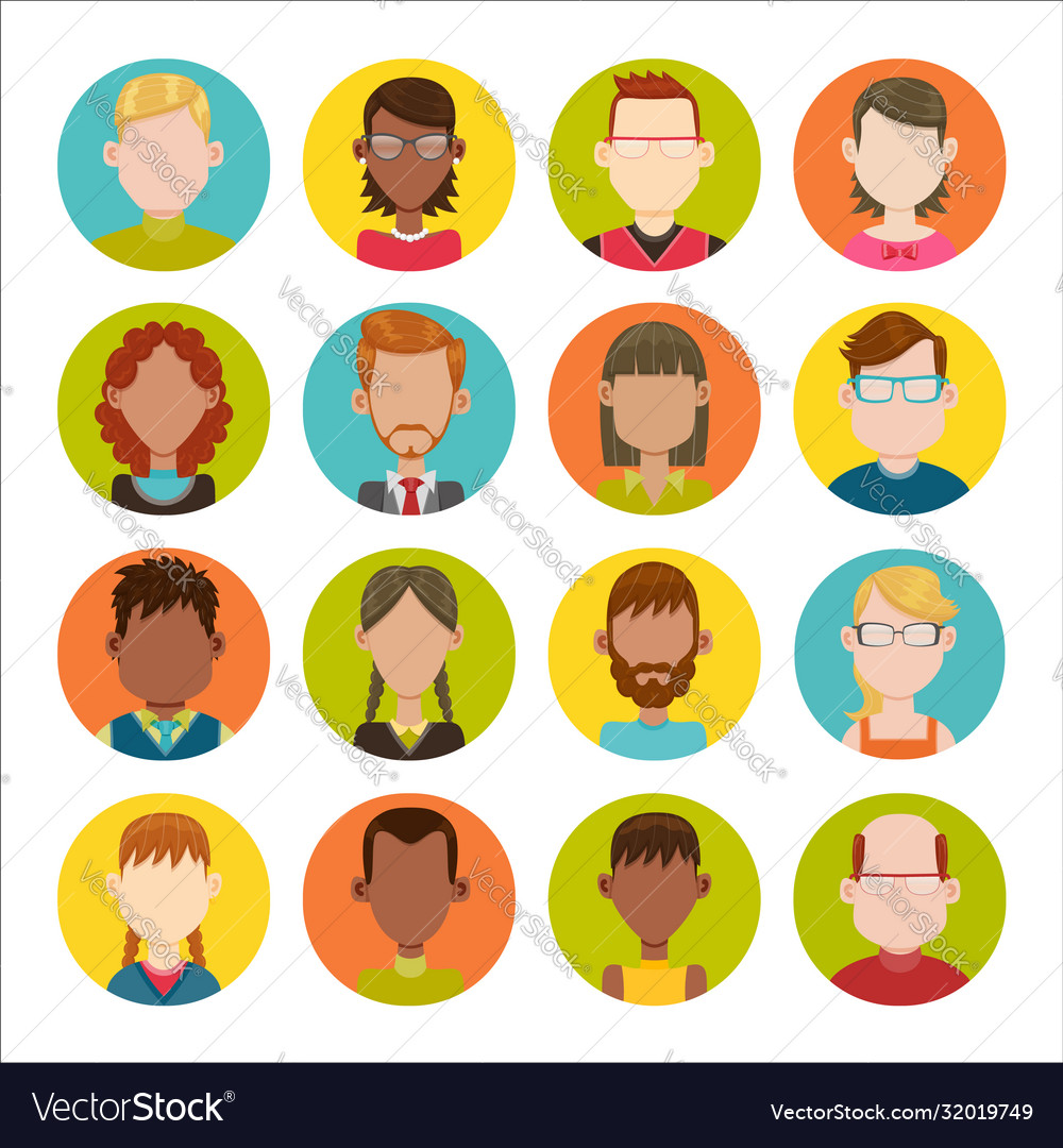 16 male and female avatar set Royalty Free Vector Image