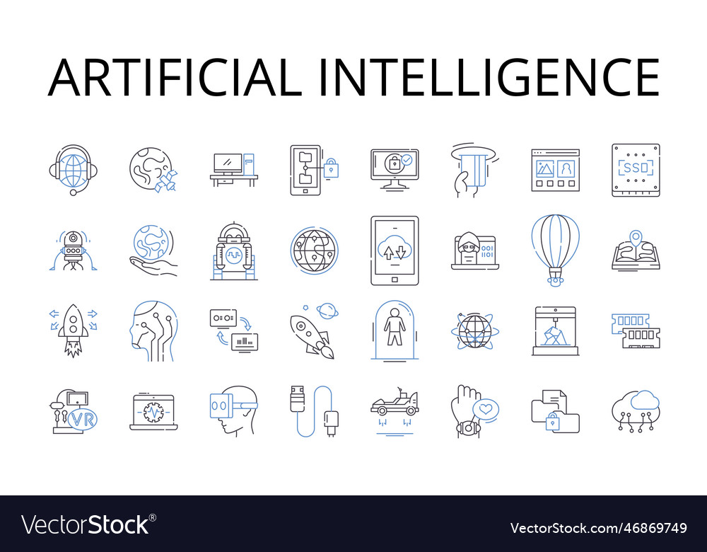Artificial intelligence line icons collection Vector Image Artificial intelligence line icons collection