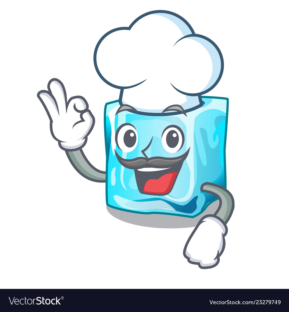 Chef ice cubes whit mascot on above Royalty Free Vector