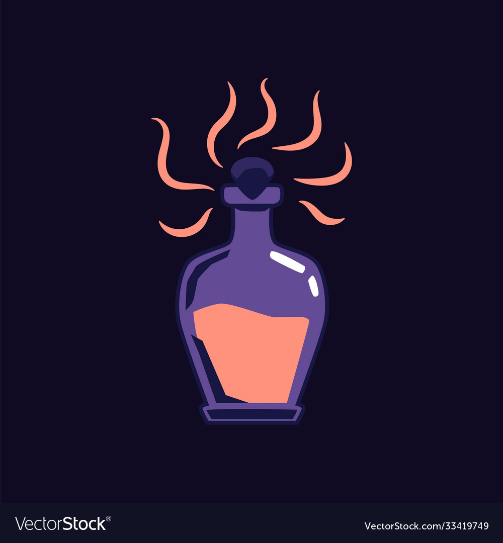 Glass bottle with evil magic potion and smoke vector image Glass bottle with evil magic potion and smoke