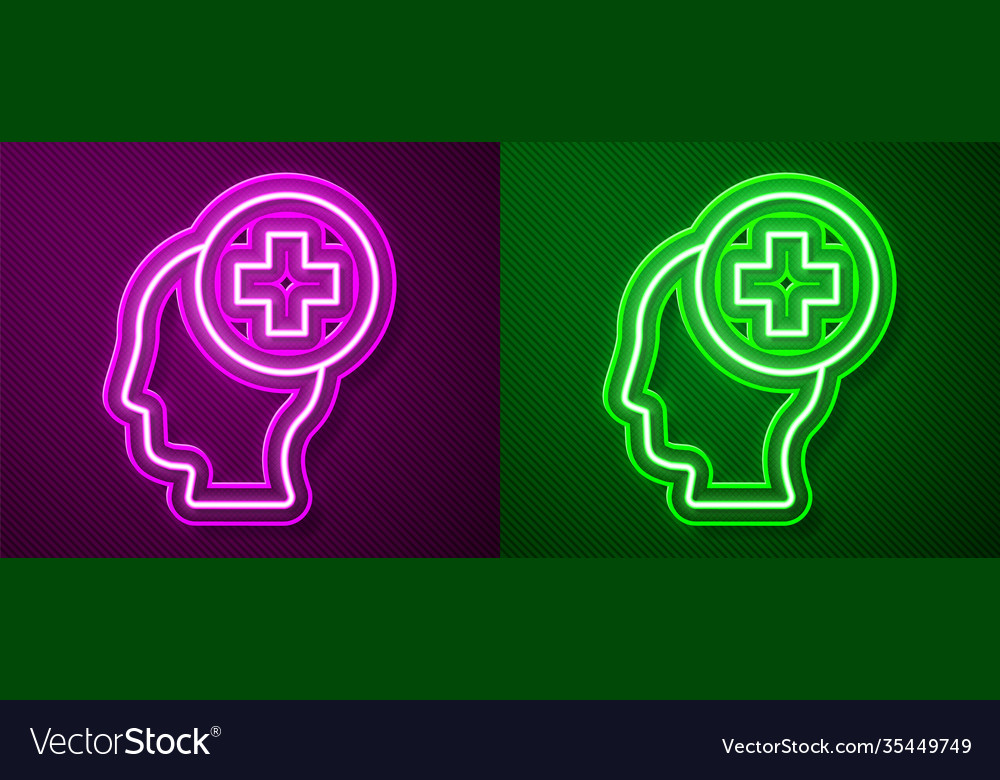 Glowing neon line male head with hospital icon