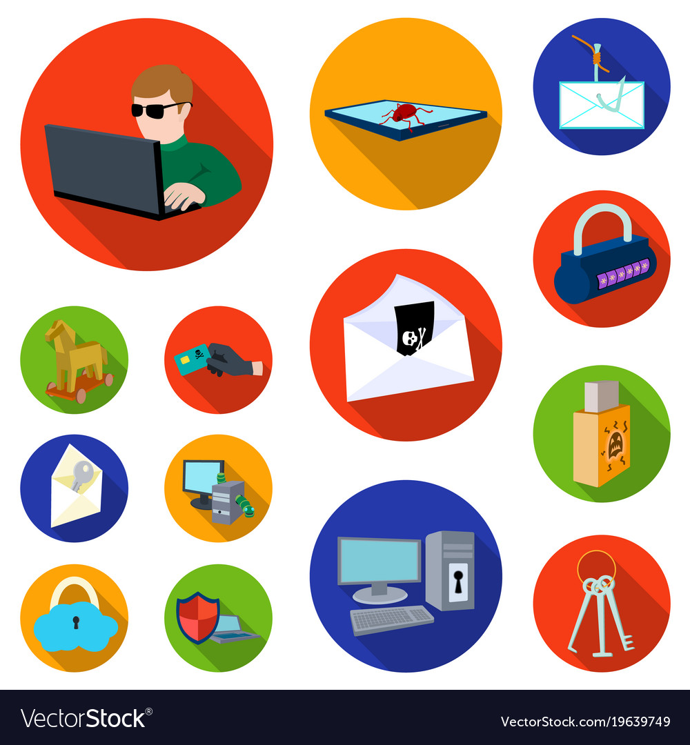 Hacker und Hacking flache Icons in Set-Sammlung