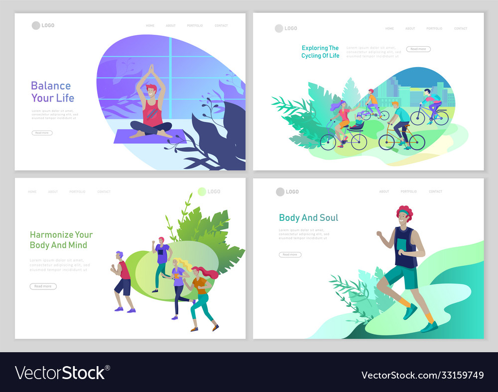 Landing page template with running man play vector image Landing page template with running man play