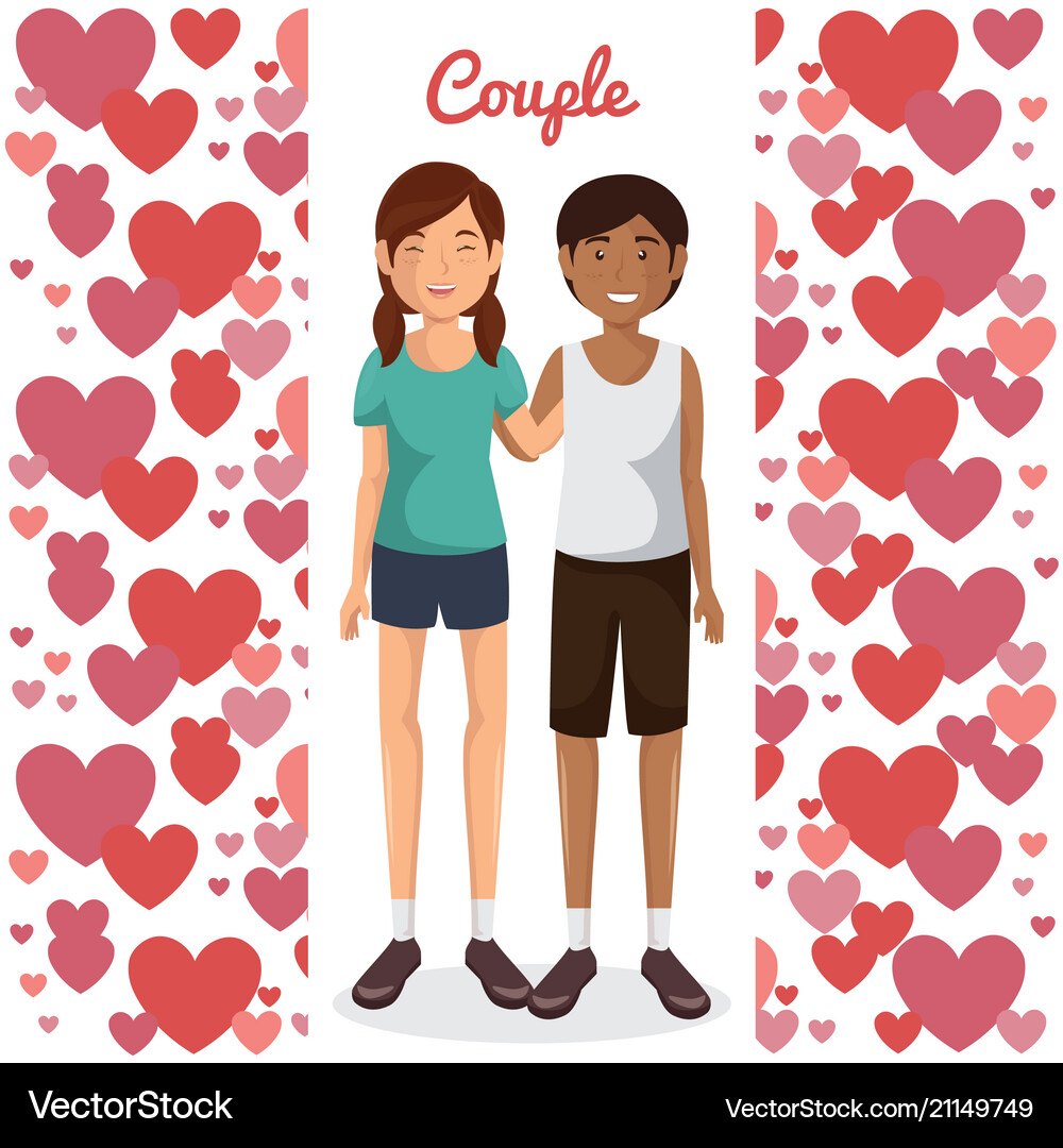 Lovers couple with hearts pattern Royalty Free Vector Image
