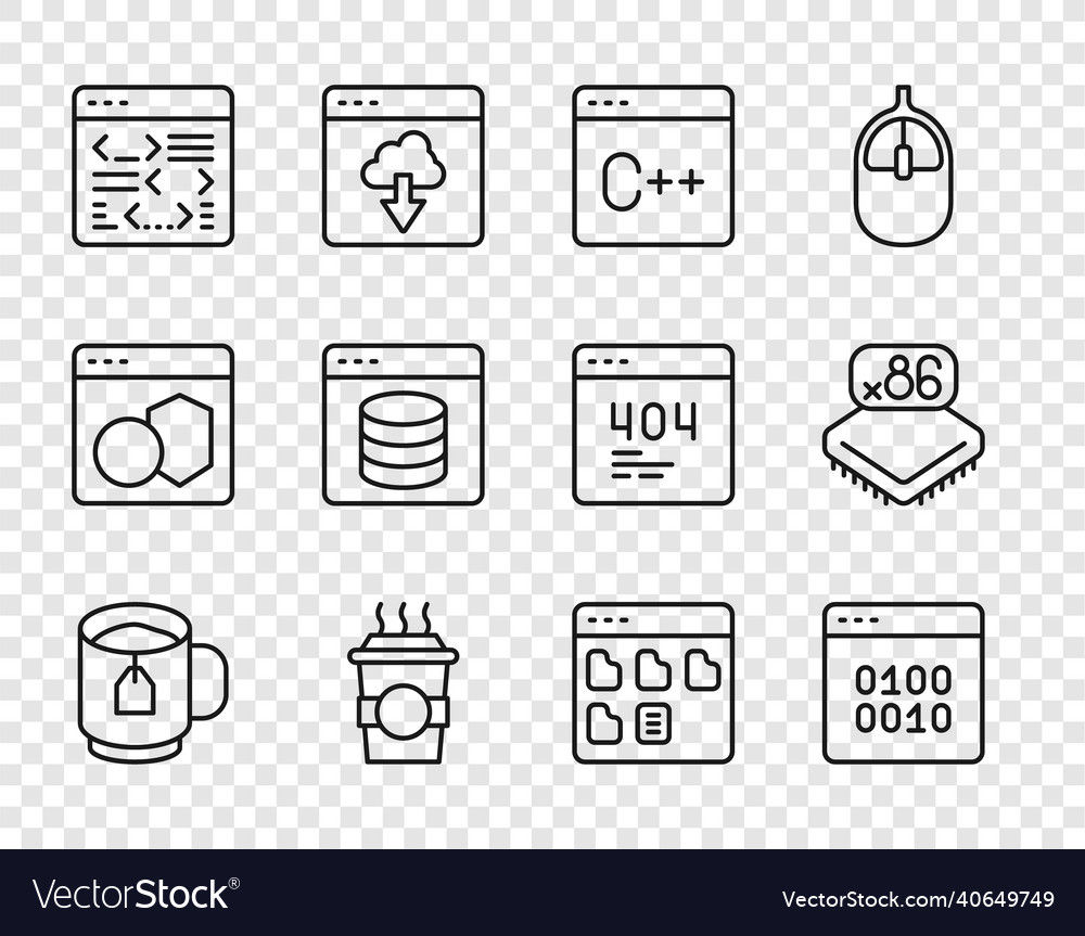 Set line cup of tea with bag binary code vector image Set line cup of tea with bag binary code