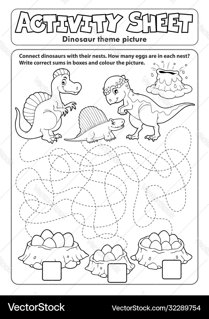 Activity sheet dinosaur theme 2 Royalty Free Vector Image