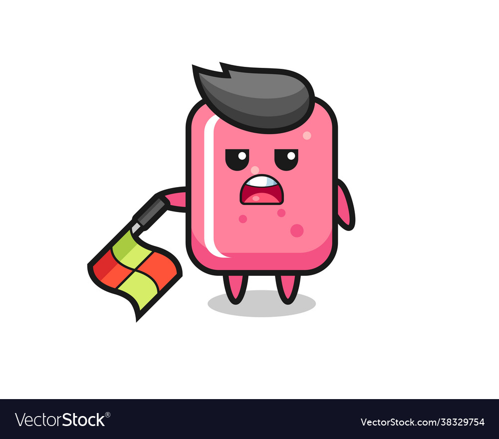 Bubble gum character as line judge hold flag vector image Bubble gum character as line judge hold flag