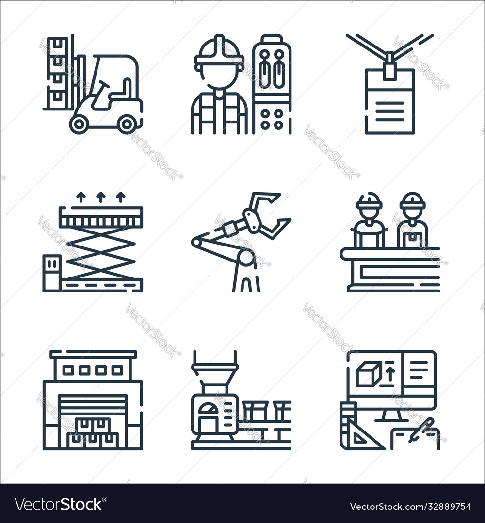 Industrial process line icons linear set quality