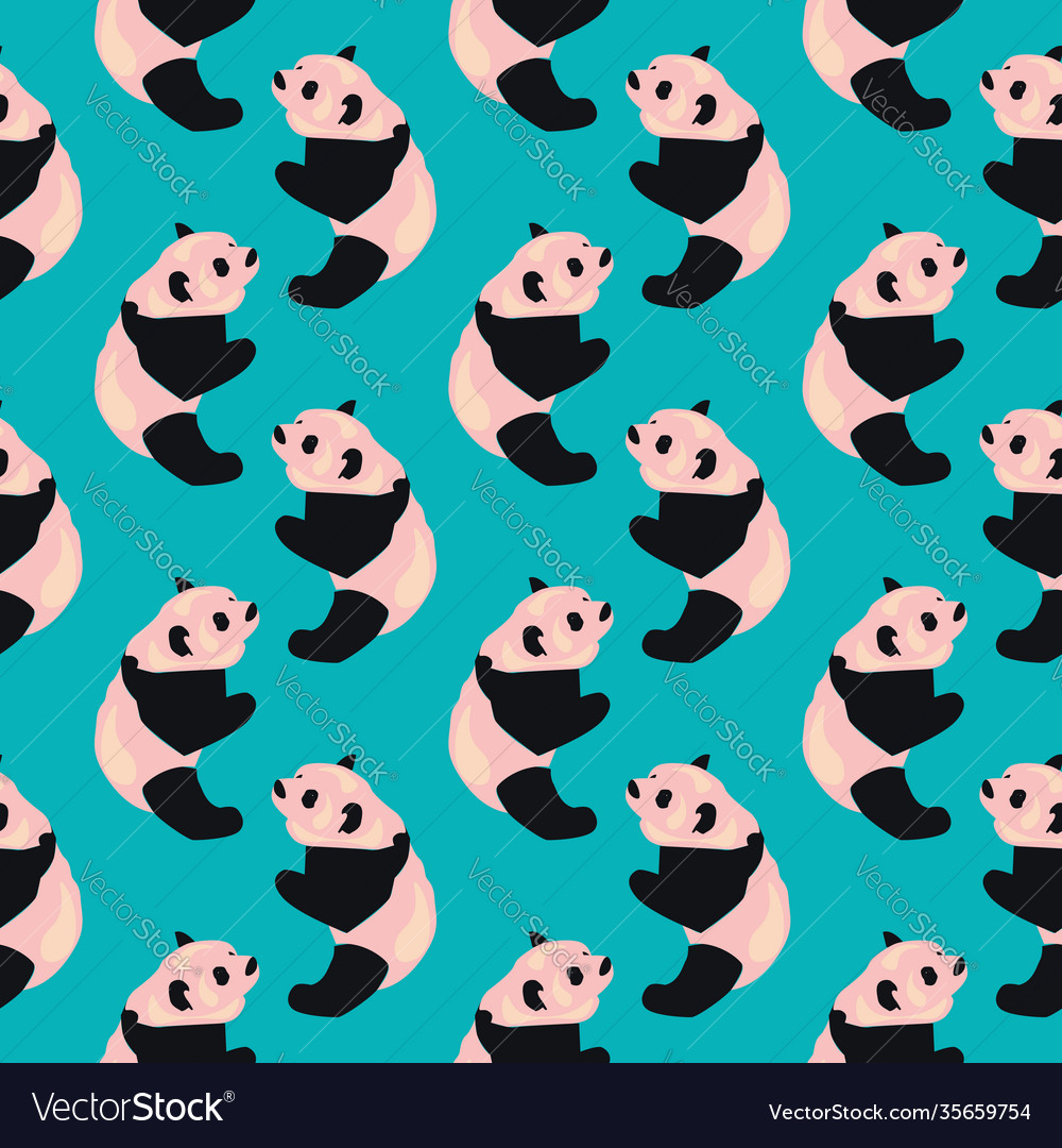 Little pandas seamless pattern on blue background