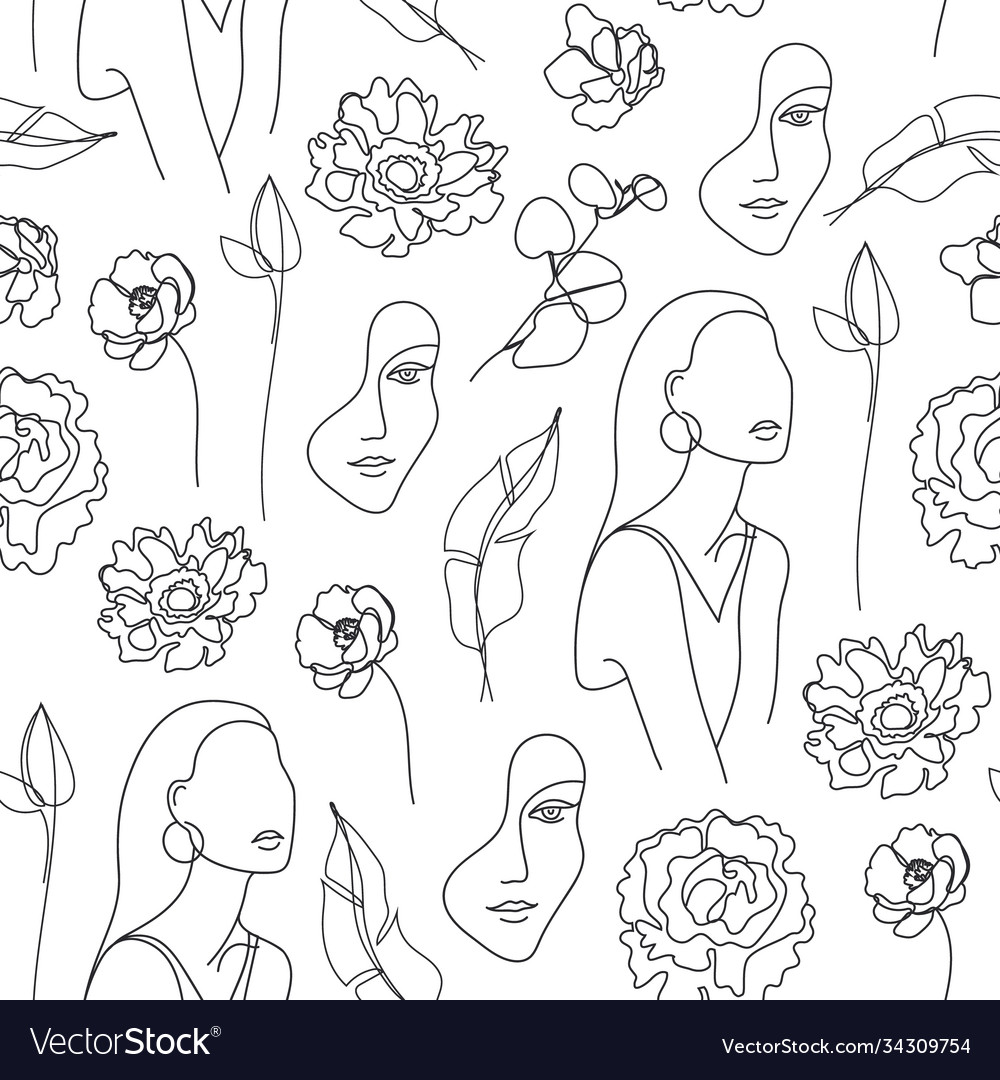 Seamless pattern continuous line art