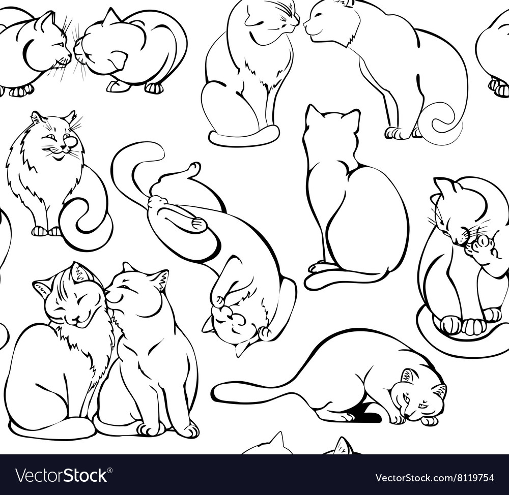 Seamless pattern with cats Royalty Free Vector Image