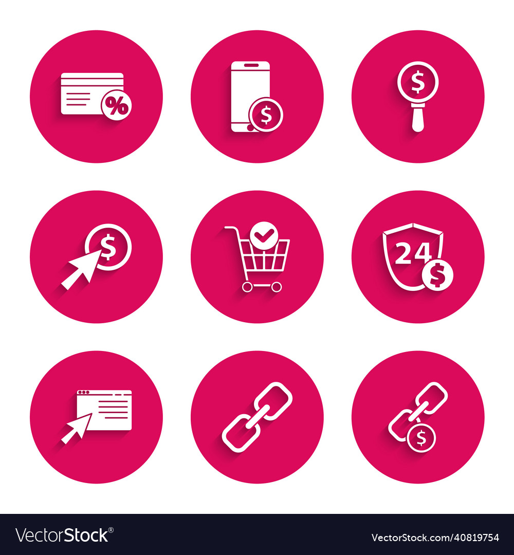 Set shopping cart with check mark chain link vector image Set shopping cart with check mark chain link